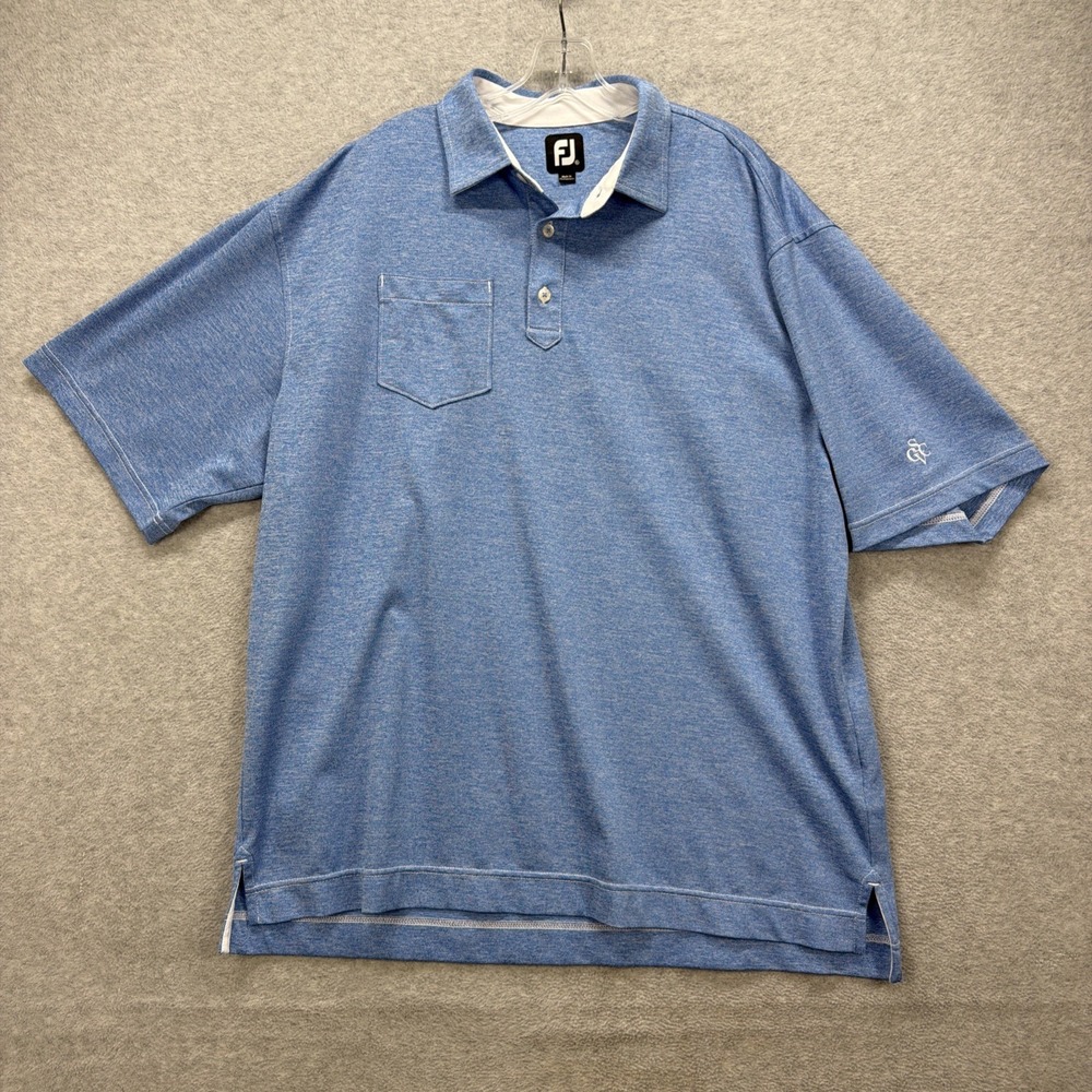 Footjoy FJ Polo Shirt Mens XL Blue Heather Golf Pocket Active Stretch Preppy